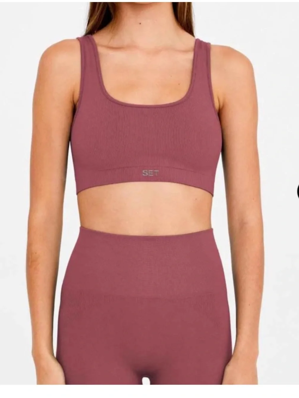 SET Active Ribbed Scoop Sports Bra & Matching Spandex - Mauve